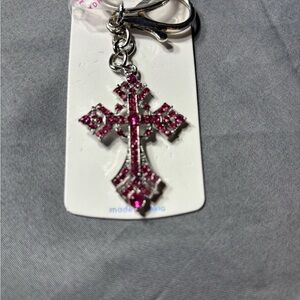 New Sparkling Pink Cross Keychain Purse Charm NWT